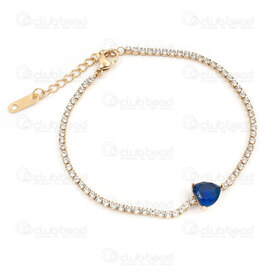 4007-0213-993GL - Stainless Steel 304 Crystal Cubic Zircon Chain 2mm with Sapphire Cubic Zircon Heart 9x9x6mm 18.5cm (7in) Bracelet with Chain Extender 35mm and Rectangle Plate Charm 11x3.5mm Gold Plated 1pc 4007-0213-993GL,sapphire,montreal, quebec, canada, beads, wholesale