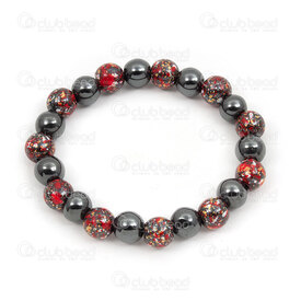 4007-0214-461 - Bracelet Semi Precious Stone Bead Hematite Round 8mm Natural-Red on Elastic 1pc 4007-0214-461,Elastic,montreal, quebec, canada, beads, wholesale