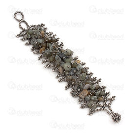 4007-0216-13 - Semi Precious Stone Chips Bracelet Grey Labradorite with Seed Beads 3.5x19cm 1pc 4007-0216-13,bille gris,montreal, quebec, canada, beads, wholesale