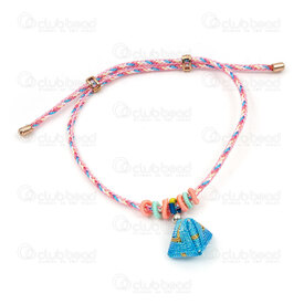 4007-0218-1401 - Nylon Macrame Bracelet 2mm Round Pink-Blue-White with Spacer Bead and Charm 3pcs 4007-0218-1401,montreal, quebec, canada, beads, wholesale