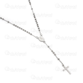 4007-0315-13-N - Stainless Steel Necklace Rosary bead 3mm with pendant cross 20x12mm and clasp natural 16.5'' 1pc 4007-0315-13-N,Cross bead,montreal, quebec, canada, beads, wholesale