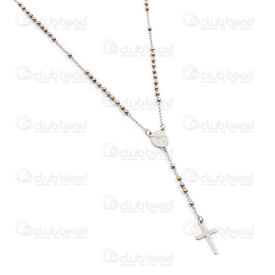4007-0315-13 - Stainless Steel Necklace Rosary bead 3mm with pendant cross 20x12mm and clasp natural-gold 16.5'' 1pc 4007-0315-13,Cross bead,montreal, quebec, canada, beads, wholesale
