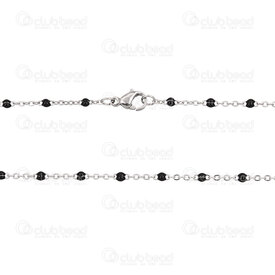 4007-0315-19 - Stainless steel Necklace Chain 1.5mm with Black Dots Natural 18'' 5pc 4007-0315-19,noir 2 pouces,montreal, quebec, canada, beads, wholesale