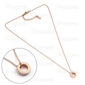 4007-0315-21RGL - Acier Inoxydable Collier Chaine avec Pendentif Anneau et Zirconium 10x3.5mm Plaque Or Rose 16 Pouces 1pc 4007-0315-21RGL,Pendentif 1,5 pouce,montreal, quebec, canada, beads, wholesale