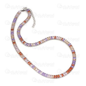 4007-0315-23MIX - Stainless Steel Necklace Retangle Mix Color Cubic Zircon 6mm 16" with Extension Chain 50mm Natural 1pc 4007-0315-23MIX,Extension,montreal, quebec, canada, beads, wholesale