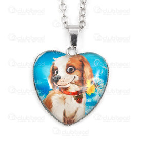 4007-0315-27 - Acier Inoxydable 304 Pendentif Cœur Chien Heureux 27x22.5x6mm Chaine Forcat Metal 2.5x3mm Collier 22po (56cm) avec Chaine de Rallonge et Breloque Naturel 1pc 4007-0315-27,HAPPY,montreal, quebec, canada, beads, wholesale