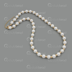 4007-0315-31GL - Stainless Steel 304 Cable Chain with Acrylic Pearl 8mm White Round and 4mm Round Bead 45cm (18in) Necklace with Chain Extender 50mm Gold Plated 1pc 4007-0315-31GL,Chains,montreal, quebec, canada, beads, wholesale