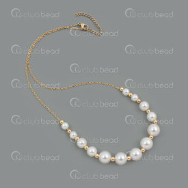 4007-0315-33GL - Stainless Steel 304 Cable Chain 1.5x2mm with Acrylic Pearl 6-10mm White Round and 4mm Round Bead 45cm (18in) Necklace with Chain Extender 50mm Gold Plated 1pc 4007-0315-33GL,Chains,montreal, quebec, canada, beads, wholesale