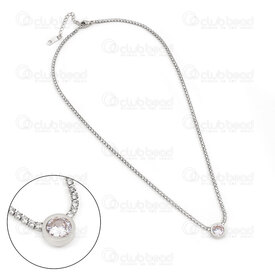 4007-0315-37 - Stainless Steel 304 Crystal Cubic Zircon Chain 2mm with Crystal Cubic Zircon Round Pendant 9.5x4mm 42cm (16.6in) Necklace with Extender Chain 53mm and Rectangle Plate Charm 11x3.5mm Natural 1pc 4007-0315-37,Crystal 2mm,montreal, quebec, canada, beads, wholesale