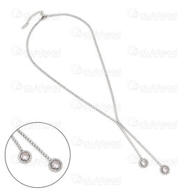 4007-0315-39 - Acier Inoxydable 304 Chaine Zircon Cubique Cristal 2mm avec Pendentif Double Rond Zircon Cubique Cristal 10.5x3.5mm 41cm (16po) avec Chaine de Rallonge 53mm et Breloque Plaque Rectangle 11x3.5mm Naturel 1pc 4007-0315-39,pendentif acier rond,montreal, quebec, canada, beads, wholesale
