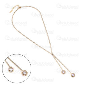 4007-0315-39GL - Stainless Steel 304 Crystal Cubic Zircon Chain 2mm with Crystal Cubic Zircon Double Round Pendant 10.5x3.5mm 41cm (16in) Necklace with Extender Chain 53mm and Rectangle Plate Charm 11x3.5mm Gold Plated 1pc 4007-0315-39GL,rectangle or,montreal, quebec, canada, beads, wholesale
