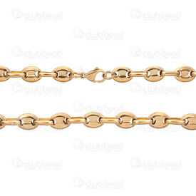 4007-0315-41GL - Acier Inoxydable 304 Chaine Grain de Cafe 7.5x10.5x3mm 6x10x2mm Collier 45cm (18po) Plaque Or 1pc 4007-0315-41GL,caf,montreal, quebec, canada, beads, wholesale