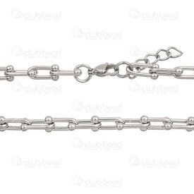 4007-0315-43 - Acier Inoxydable 304 Chaine Fantaisie Lien forme U 8x15x2.2mm avec Boule 4mm Collier 45cm (18po) avec Chaine de Rallonge 30mm Naturel 1pc 4007-0315-43,extend,montreal, quebec, canada, beads, wholesale