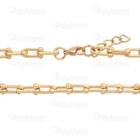 4007-0315-43GL - Stainless Steel 304 Fancy Chain U shape Link 8x15x2.2mm with 4mm Ball 45cm (18in) Necklace with Extender Chain 30mm Gold Plated 1pc 4007-0315-43GL,acier inoxydable chain,montreal, quebec, canada, beads, wholesale