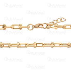 4007-0315-43GL - Acier Inoxydable 304 Chaine Fantaisie Lien forme U 8x15x2.2mm avec Boule 4mm Collier 45cm (18po) avec Chaine de Rallonge 30mm Plaque Or 1pc 4007-0315-43GL,stainless steel chain,montreal, quebec, canada, beads, wholesale