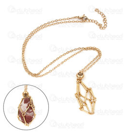 4007-0315-4743GL - Stainless Steel 304 Pendant Cage Lozenge Inner Diameter 43mm with Cable Chain Necklace 18in Gold Plated 1pc 4007-0315-4743GL,G*,montreal, quebec, canada, beads, wholesale