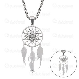 4007-0315-49 - Stainless Steel 304 Box Chain 2.5mm 24in (60cm) Necklace with Pendant Dream Catcher 46x19x1.5mm with Bail Natural 1pc 4007-0315-49,chaine,montreal, quebec, canada, beads, wholesale