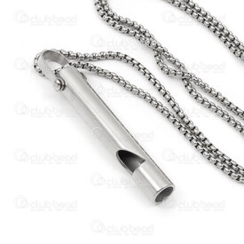 4007-0315-53 - Acier Inoxydable 304 Chaine Venitienne 2.5mm Collier 26-28po (66-72cm) avec Pendentif Forme Sifflet 50x8mm (ne siffle pas) Naturel 1pc 4007-0315-53,vs,montreal, quebec, canada, beads, wholesale