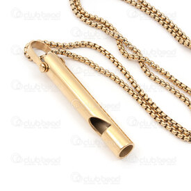 4007-0315-53GL - Acier Inoxydable 304 Chaine Venitienne 2.5mm Collier 26-28po (66-72cm) avec Pendentif Forme Sifflet 50x8mm (ne siffle pas) Plaque Or 1pc 4007-0315-53GL,vs,montreal, quebec, canada, beads, wholesale