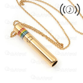 4007-0315-541GL - Stainless Steel 304 Cable Chain 2x2.5mm Necklace 24in (61cm) with Whistle Pendant 65x10mm (518HZ sound of harmony) Rainbow Lined Design and Extensin Chain 50mm Gold Plated 1pc 4007-0315-541GL,11.28,montreal, quebec, canada, beads, wholesale
