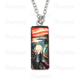 4007-0315-561 - Stainless Steel 304 Rectangle Pendant Van Gogh 25x10mm and Stainless Steel Cable Chain 2.5x3mm Soldered 22in Necklace with Chain Extender 50mm and Charm Natural 1pc 4007-0315-561,R*,montreal, quebec, canada, beads, wholesale