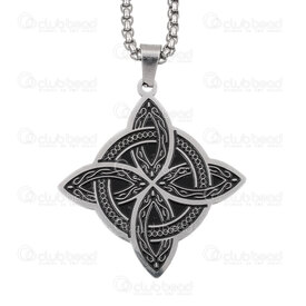 4007-0315-57 - Acier Inoxydable 304 Pendentif Nœud de Sorciere 37.5x34.5x1.5mm avec Beliere et Chaine Venitienne 2.5mm Collier 24po Naturel 1pc 4007-0315-57,=p,montreal, quebec, canada, beads, wholesale