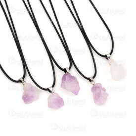 4007-0319 - Nylon Collier avec Pendentif Pierre Naturelle Amethyste forme Irreguliere (app. 15x20mm) Noir 17.5po avec Chaine de Rallonge 5pcs 4007-0319,pierre amethyste,montreal, quebec, canada, beads, wholesale