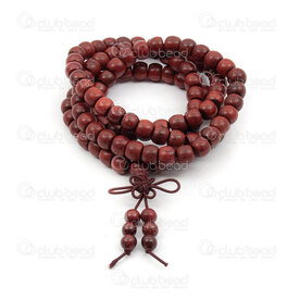 4007-0429 - Wood Rosary Mala Cylinder Blood Sandal Wood 6x8mm Red 108pcs on elastic 1pc 4007-0429,Finished jewelry,Wooden malas,montreal, quebec, canada, beads, wholesale