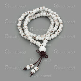 4007-1105-0605 - Ceramic Rosary Mala Bracelet 6mm Brown Spotted White 108pcs with Guru Bead on Elastic 1pc 4007-1105-0605,Finished jewelry,Ceramic malas,montreal, quebec, canada, beads, wholesale