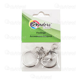 BC1-1706-0217-WH - Metal key ring 22.5mm with lever and snake chain Nickel 2pcs BC1-1706-0217-WH,Findings,Beaders' Choice,montreal, quebec, canada, beads, wholesale