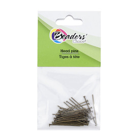 BC1-A-1714-0113 - Beaders' Choice Metal Head Pin 25mm Antique Brass Wire Size 0.7mm 40pcs BC1-A-1714-0113,Findings,40pcs,Metal,Head Pin,25MM,Green,Antique Brass,Metal,Wire Size 0.7mm,40pcs,China,Beaders' Choice,montreal, quebec, canada, beads, wholesale