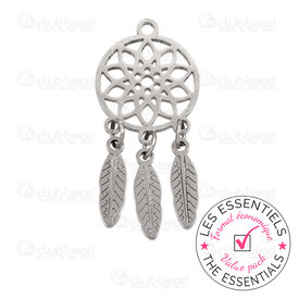E-1720-2012-105 - OFF PRICE POLICY Spiritual Stainless Steel 304 Pendant Dream Catcher 32x14x1mm with 1mm Loop 10pcs Natural E-1720-2012-105,montreal, quebec, canada, beads, wholesale